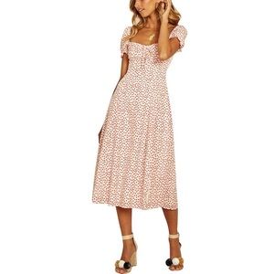 Red & White Short Sleeved Floral Printed Dress